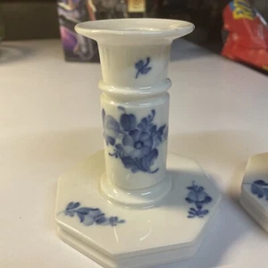 1947 Royal Copenhagen Plain Blue Fluted Pair Candlesticks 1/3303 - Picture 1 of 11