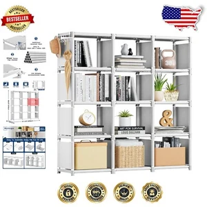 Eco-Friendly 12-Cube Book Shelf with Hooks for Enhanced Closet Organization - Picture 1 of 8
