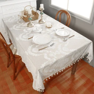 White Vintage Embroidered Tablecloth Rectangular Square Lace Table Cloth Wedding - Picture 1 of 11