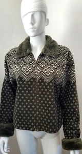 VTG Y2K Nordic Fair Isle Fleece Faux Fur Jacket Womens Willi Smith Zip Sz M - Picture 1 of 16