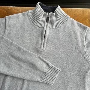 LL Bean Mens 1/4 Zip Pullover Sweater Large Gray 100% Cotton Classic Office - Picture 1 of 12