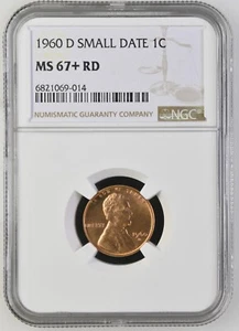 1960 D Lincoln Cent Small Date NGC MS67+ RED SD RD POP 15/0 RARE - Picture 1 of 2