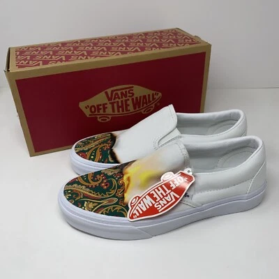Vans Unisex Clásico Blanco Sin Cordones Grandes Revelación Zapatos Llama Fuego Paisley Nuevo Foto 1 de 4