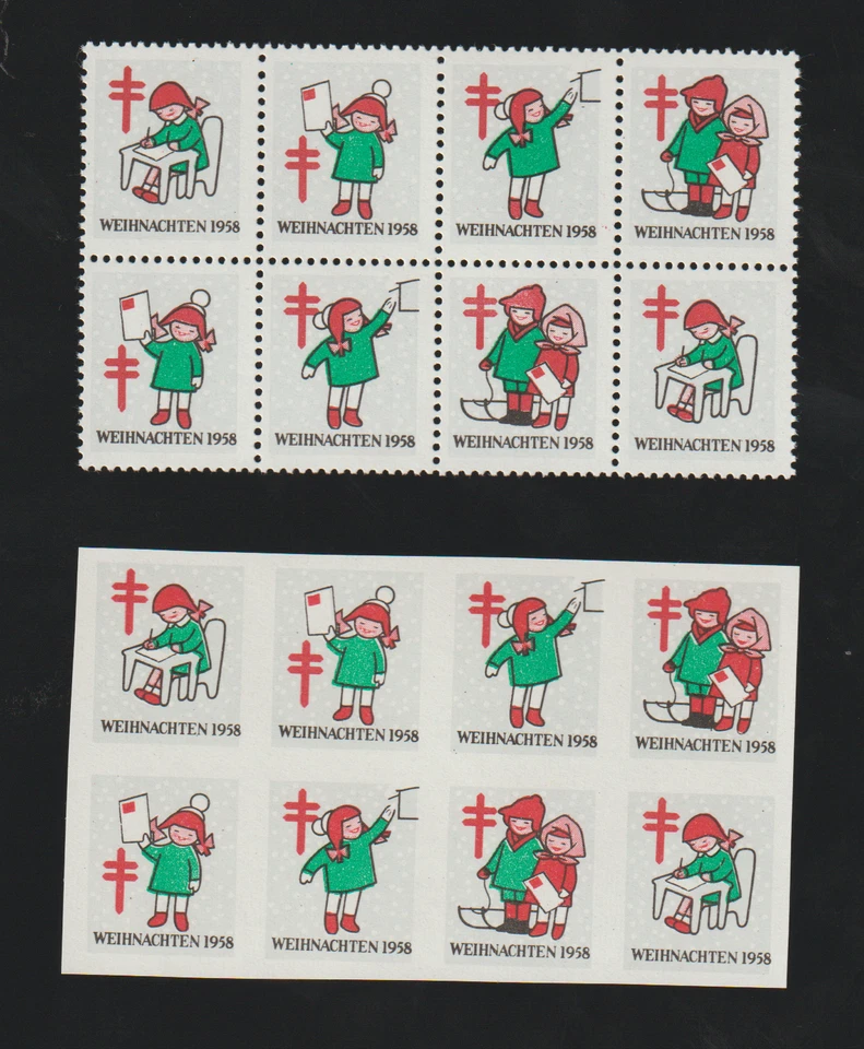 Germany Christmas seals sheet Weihnachtssiegelmarken 1958 perf imperf blocks - Image 1 of 1