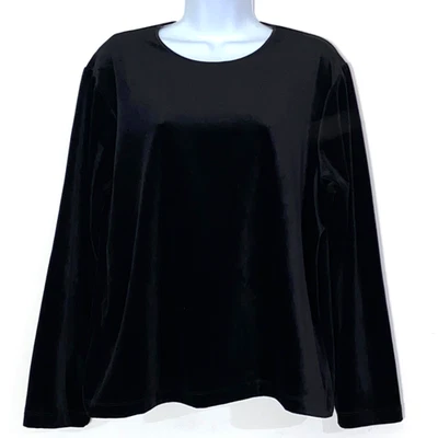 Top Van Heusen para mujer talla grande terciopelo negro manga larga elástico Foto 1 de 3