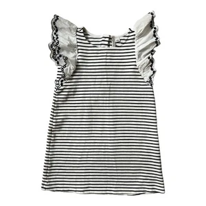 Janie and Jack Striped Dress Flutter Sleeves White Navy Stripes Girl's 7 - Picture 1 of 6