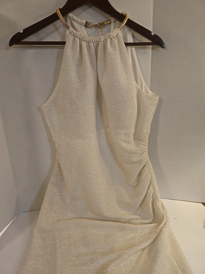 Vestido Eliza J Marfil Dorado Fukuro Brillo Halter Funda Fiesta Cóctel Talla 6 Nuevo con Etiquetas Foto 1 de 4