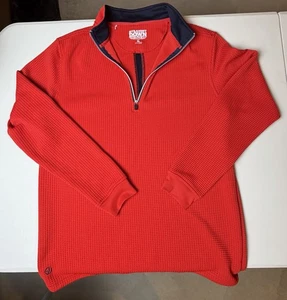 Straight Down Red Waffle Knit 1/4 Zip Pullover Mens XL Drawstring Hem Logo Golf - Picture 1 of 8