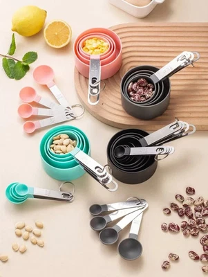 8pcs Measuring Cups and Spoons Set with Stainless Steel Handles Baking Kitchen.. - Image 1 of 4