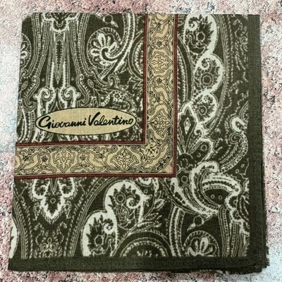 PAÑUELO HOMBRE CLÁSICO VERDE BEIGE PAISLEYS ALGODÓN BOLSILLO ARTE CUADRADO 18” #M296 Foto 1 de 3