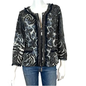 Alberto Makali Womens Large Full Zip Lightweight Jacket Gray Metal Trim Lined  - Picture 1 of 16