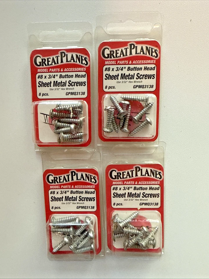 GREAT PLANES #8 x 3/4" SHEET METAL SCREWS (8) PCS PER PACKAGE  (4) PACKAGES NEW - Image 1 of 1