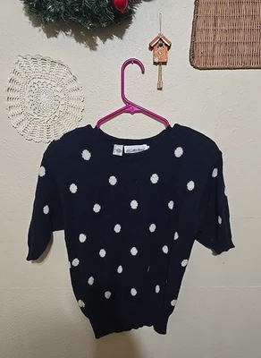 Vtg 90s JH Collectibles Blue Wool Polka Dot Preppy Sweater Womans Size Medium - Image 1 of 4