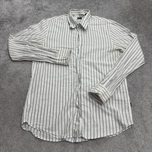 Boss Hugo Boss Slim Fit Linen Button Down Shirt Mens Large Gray White Striped - Picture 1 of 15