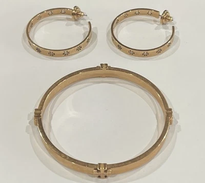 Tory Burch Classic Logo Bracelet and Hoop Earrings Gold - Image 1 of 4