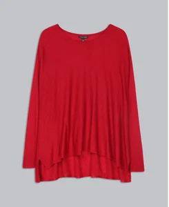 Eileen Fisher Donna M Morbida Alpaca Merino Tencel Tunica Maglione Alto-Basso Rosso - Foto 1 di 2