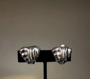 Vint Swirl Cloud 925 Sterling Silver Taxco Mexico Puffy Clip Earrings 14.1 Grams - Picture 1 of 3