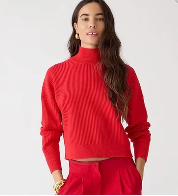 J. Crew женщин ребристый водолазка свитер укороченный эластичной пряжи красный размер XS - Изображение 1 из 4