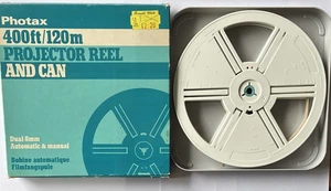 PHOTAX 400ft / 120m PROJECTOR REEL AND CAN DUAL 8mm AUTOMATIC & MANUAL NEW BOXED - Picture 1 of 4