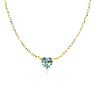 Dainty Blue Topaz Small Heart Choker Necklace in Gold Plated Sterling Silver - Picture 1 of 4