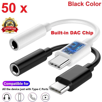 Lot 50 x USB Type-C TO 3.5mm AUX Jack Adapter Headphone Cable for Android iPhone - Image 1 of 4