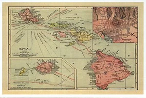 Hawaiian Islands Map, Hawaii, Oahu, Maui, Honolulu etc., HI --- Modern Postcard - Picture 1 of 2