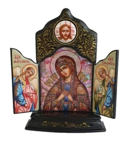 Triptyque - Orthodoxe - Icone Religieuse - Vierge Marie - Imagen 1 de 4
