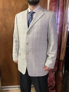 Pal Zileri Mens Sport Coat Blazer Suit Jacket 42R 46" White Houndstooth Check - Picture 1 of 7