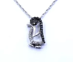 Heng Ngai HN Black & White DIAMOND Sterling Silver PENGUIN Pendant 18" Necklace - Picture 1 of 6