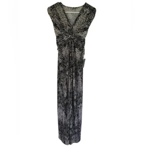 NWT Eliza J Women's Long Maxi Dress Black/Cream Design Ruching Size 2 - Picture 1 of 7