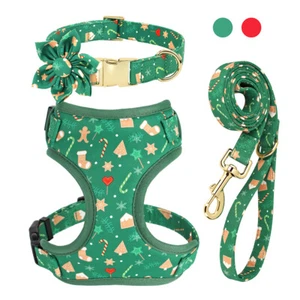 3pcs Christmas Dog Harness Collar and Leash Set Adjustable for Small Medium Dogs - Bild 1 von 20