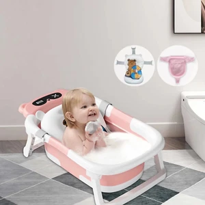 Bañera Plegable para Bebé, Bañera para Bebé con Cojín Suave y Termómetro (Rosa) - Imagen 1 de 12