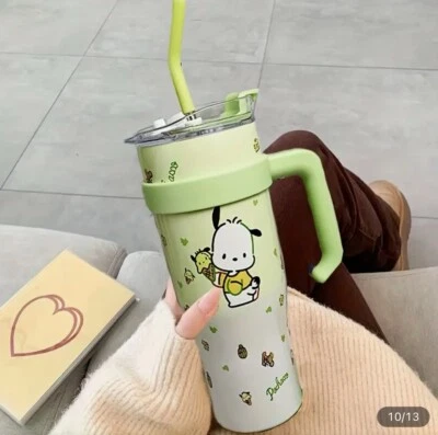 Taza aislante grande Pochacco con mango pajita portátil de viaje caliente/frío nueva Foto 1 de 4