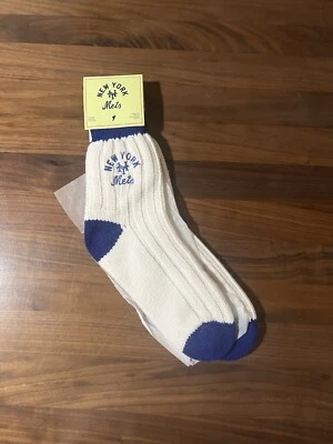 Aime Leon Dore ALD New York Mets Sock Embroidered Cream And Blue Wool Boot Socks - Image 1 of 4