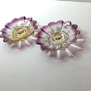 VTG FEDERAL GLASS Iridescent "Celestial" Candle Holders Ruffled Petal Edge Pair - Picture 1 of 7