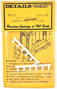 Details West HO Scale #VE-121 Cab & Body Vents Hood Units & Cabooses (12/pk) - Picture 1 of 3
