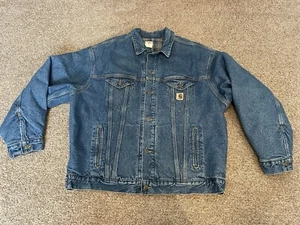 Vintage Carhartt Denim Blanket Lined Trucker Jacket 2XLT Blue USA Made J11DST - Picture 1 of 9