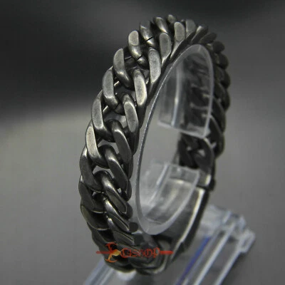 12/15 мм мужская цепочка мальчика бордюр кубинский ссылка Gunmetal 316L браслет из нержавеющей стали - Изображение 1 из 4