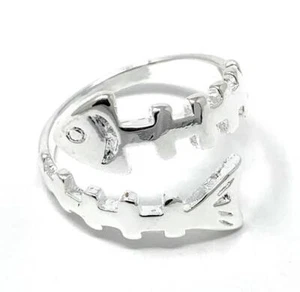 Silver Plated Adjustable Open Fish Bone Band Ring Mens Thumb Wrap Bae Jewellery - Picture 1 of 5