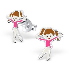 Girls Ladies 925 Sterling Silver Studs Pink Ballet Dancer Earrings - Gift Boxed