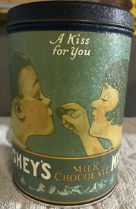 Vintage 1980 Hershey's Kisses Milk Chocolate Tin Can "A Kiss For You" Excellent
