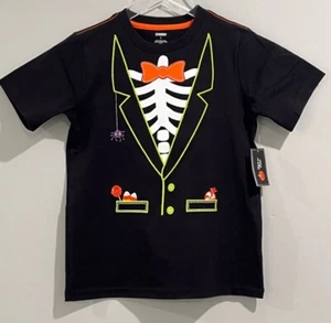Gymboree Boys Embroidered Skeleton Top Size 7 Trick Or Treat Halloween - Picture 1 of 7