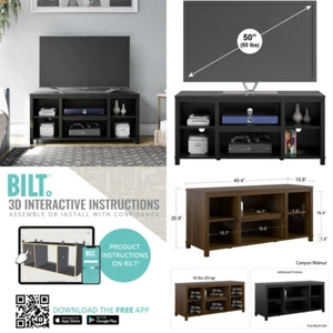 TV Stand for Tvs up to 50" with Open Storage Shelves, True Black Oak - Picture 1 of 7