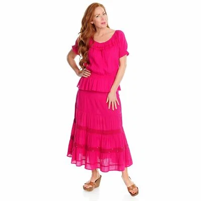 NEW~SM~OSO Casuals~ Cotton Peasant Top & studded Lace Gauze Maxi Skirt SET - Image 1 of 4