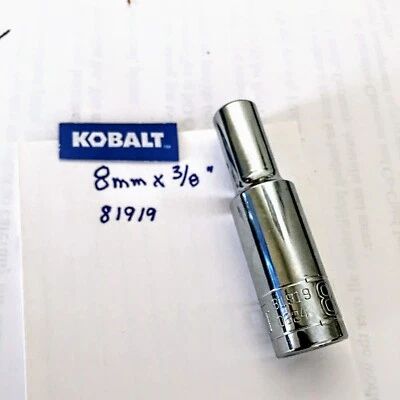 KOBALT 8 mm  x   3/8" DR  DEEP SOCKET  6 Point  #81919 Free USA  Shipping - Image 1 of 3