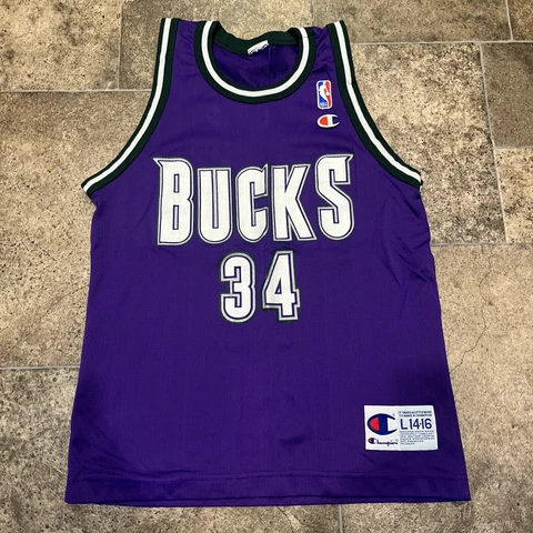 Vintage Champion Milwaukee Bucks Ray Allen Jersey Youth Large (14-16) Purple Cover