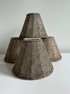 Vintage Silver Gray Seed Glass Beaded Lamp Shades 4" tall x 5" wide Clips Bulb - Imagen 1 de 6