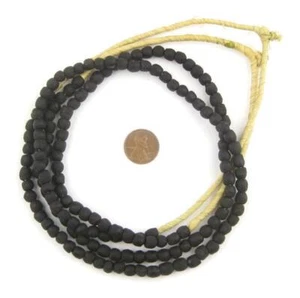 Opaque Black Recycled Glass Beads 7mm Ghana African Sea Glass Round Handmade - Picture 1 of 1
