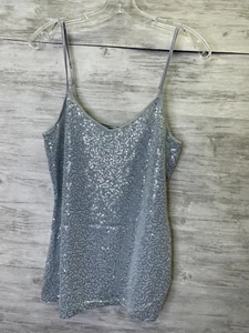 Express Cami Womens L Silver Sequin Adjustable Spaghetti Strap Holiday Dressy - Picture 1 of 10