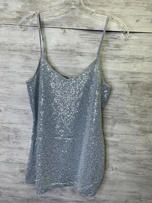Express Cami Womens L Silver Sequin Adjustable Spaghetti Strap Holiday Dressy - Image 1 of 4